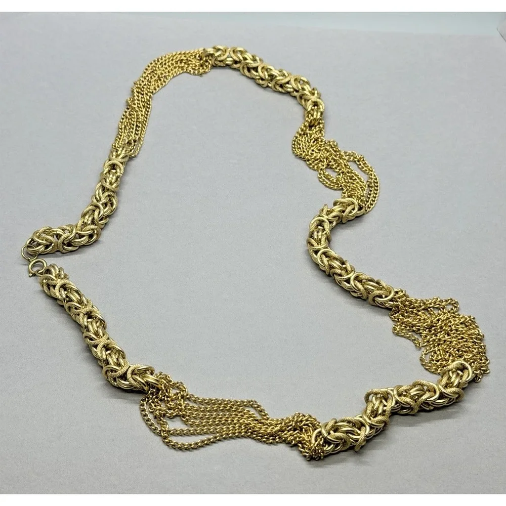 Vintage Gold Tone Multi Strand and Byzantine Link Chain 34